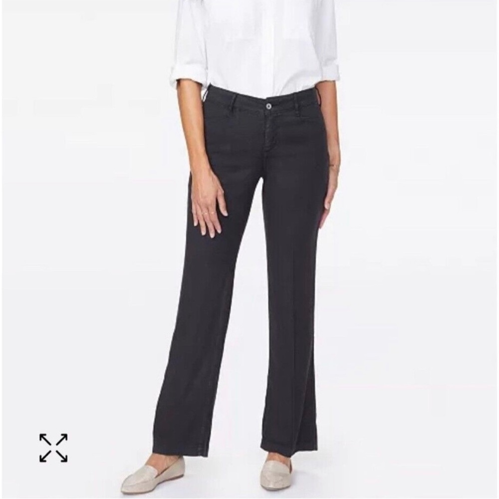 NYDJ Claire Black Linen Blend Trouser Slim Wide Flowy Leg Pants